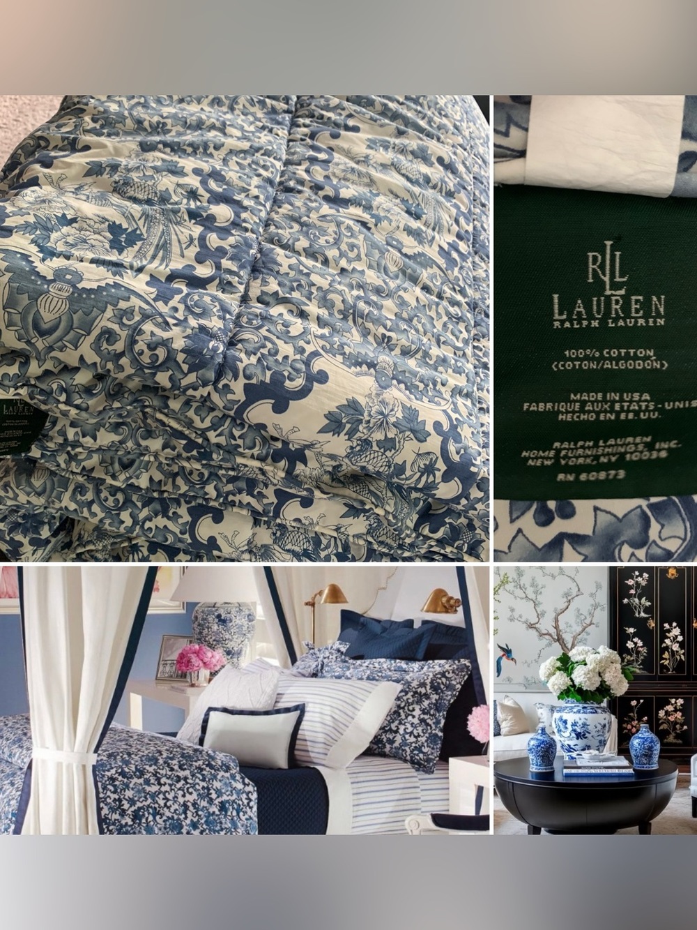 VTG Ralph Lauren Tamarind Blue Porcelain Reversible Comforter Queen